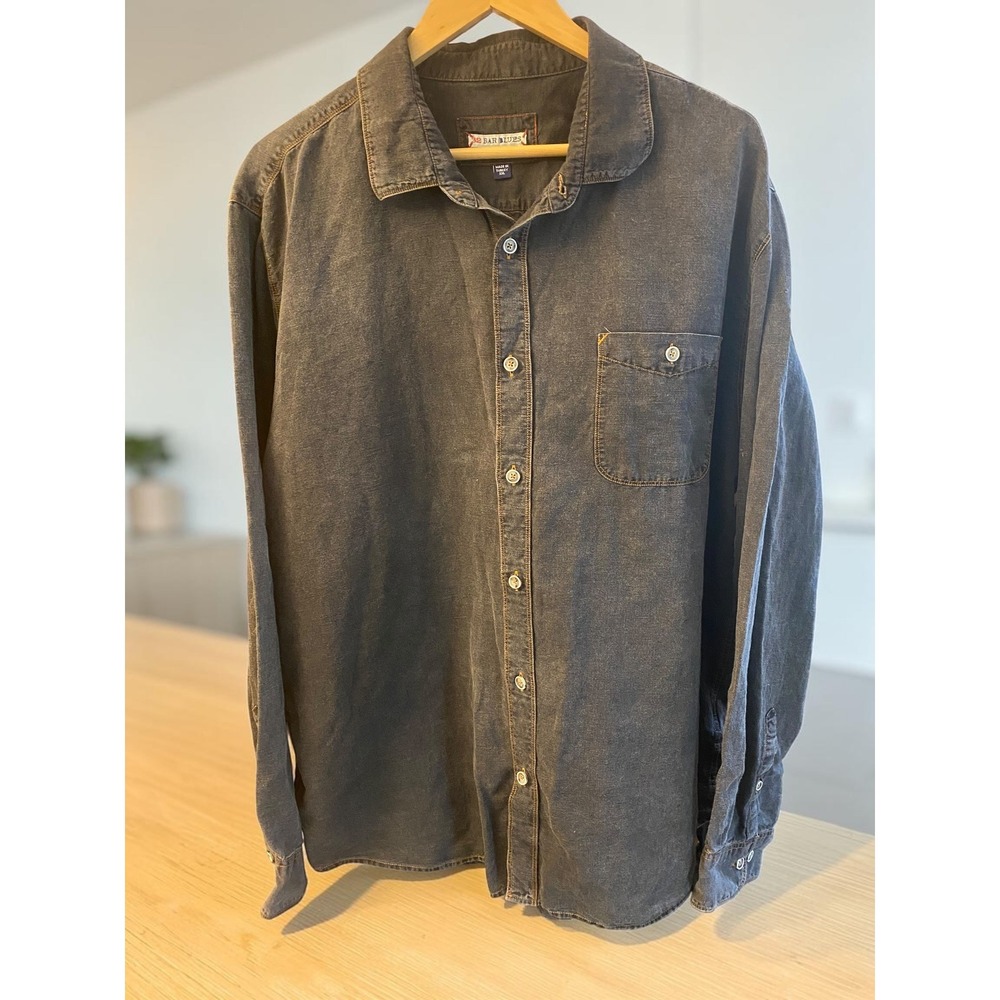 32 Bar Blues Linen & Cotton Blend Charcoal Mens Button Down Shirt Size XXL NWOT